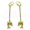 Arete Largo 5.100.014 Oro Laminado, Diseño de Delfín, con Blanca Cristal, Pulido, Tono Dorado