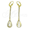 Arete Largo 5.104.017 Oro Laminado, Diseño de Gota, con Blanca Cristal, Diamantado, Tono Dorado