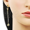 Arete Largo 5.104.018 Oro Laminado, Diseño de Estrella y Luna, con Blanca Cristal, Diamantado, Tono Dorado