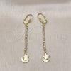 Arete Largo 5.104.018 Oro Laminado, Diseño de Estrella y Luna, con Blanca Cristal, Diamantado, Tono Dorado