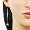 Arete Largo 5.111.001 Oro Laminado, Diseño de Corazón y Flecha, con Blanca Cristal, Pulido, Tono Dorado