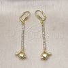Arete Largo 5.111.001 Oro Laminado, Diseño de Corazón y Flecha, con Blanca Cristal, Pulido, Tono Dorado