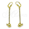 Arete Largo 5.111.001 Oro Laminado, Diseño de Corazón y Flecha, con Blanca Cristal, Pulido, Tono Dorado