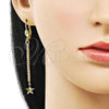 Arete Largo 5.111.013 Oro Laminado, Diseño de Estrella, con Blanca Cristal, Diamantado, Tono Dorado