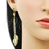 Arete Largo 5.081.004 Oro Laminado, Diseño de Oja, con Blanca Cristal, Pulido, Tono Dorado