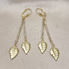 Arete Largo 5.081.004 Oro Laminado, Diseño de Oja, con Blanca Cristal, Pulido, Tono Dorado