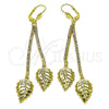 Arete Largo 5.081.004 Oro Laminado, Diseño de Oja, con Blanca Cristal, Pulido, Tono Dorado