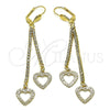 Arete Largo 5.105.011 Oro Laminado, Diseño de Corazón, con Blanca Cristal, Mate, Tono Dorado