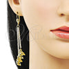 Arete Largo 5.100.002 Oro Laminado, Diseño de Delfín, con Blanca Cristal, Pulido, Tono Dorado