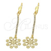 Arete Largo 5.087.001 Oro Laminado, Diseño de Flor, con Blanca Zirconia Cubica, Diamantado, Tono Dorado