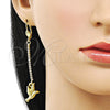 Arete Largo 5.088.003 Oro Laminado, Diseño de Pajaro, con Blanca Cristal, Pulido, Tono Dorado