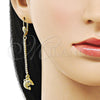 Arete Largo 5.089.008 Oro Laminado, Diseño de Delfín, con Blanca Cristal, Pulido, Tono Dorado