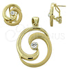Juego de Arete y Dije de Adulto 5.040.005 Oro Laminado, con Blanca Cristal, Pulido, Tono Dorado