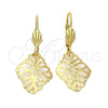 Arete Colgante 5.068.017 Oro Laminado, Diseño de Oja, Diamantado, Tono Dorado