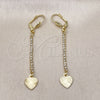Arete Largo 5.074.008.1 Oro Laminado, Diseño de Corazón, con Blanca Cristal, Diamantado, Tono Dorado