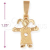 Dije Elegante 5.183.035 Oro Laminado, Diseño de Niñita Pequeña y Corazón, Mate, Tono Dorado