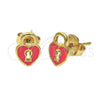 Arete Dormilona 02.64.0203 *PROMO* Oro Laminado, Diseño de Corazón, Esmaltado Naranja, Tono Dorado