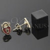 Arete Dormilona 02.64.0205 *PROMO* Oro Laminado, Diseño de Corazón, Esmaltado Rojo, Tono Dorado