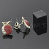 Arete Dormilona 02.64.0207 Oro Laminado, Diseño de Manzana, con Blanca Cristal, Esmaltado Rojo, Tono Dorado