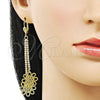 Arete Largo 5.075.002.1 Oro Laminado, Diseño de Flor, con Blanca Cristal, Diamantado, Tono Dorado