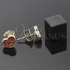 Arete Dormilona 02.64.0236 *PROMO* Oro Laminado, Diseño de Corazón y Carita Feliz, Esmaltado Rojo, Tono Dorado