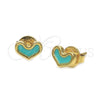 Arete Dormilona 02.64.0248 *PROMO* Oro Laminado, Diseño de Corazón, Esmaltado Azul, Tono Dorado