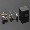 Arete Dormilona 02.64.0253 *PROMO* Oro Laminado, Diseño de Corazón, Esmaltado Violeta, Tono Dorado