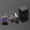 Arete Dormilona 02.64.0259 *PROMO* Oro Laminado, Diseño de Corazón, Esmaltado Violeta, Tono Dorado