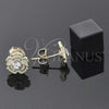 Arete Dormilona 02.64.0262 *PROMO* Oro Laminado, Diseño de Flor, Esmaltado Blanco, Tono Dorado