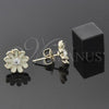 Arete Dormilona 02.64.0266 *PROMO* Oro Laminado, Diseño de Flor, con Blanca Cristal, Esmaltado Verde, Tono Dorado