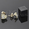Arete Dormilona 02.64.0274 *PROMO* Oro Laminado, Diseño de Corazón y Flor, con Blanca Cristal, Esmaltado Amarillo, Tono Dorado