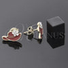 Arete Dormilona 02.64.0281 *PROMO* Oro Laminado, Diseño de Sombrero y Flor, con Blanca Cristal, Esmaltado Rojo, Tono Dorado