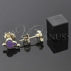 Arete Dormilona 02.64.0287 *PROMO* Oro Laminado, Diseño de Corazón, Esmaltado Violeta, Tono Dorado