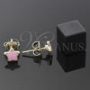 Arete Dormilona 02.64.0304 *PROMO* Oro Laminado, Diseño de Estrella, Esmaltado Rosado, Tono Dorado