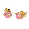 Arete Dormilona 02.64.0307 *PROMO* Oro Laminado, Diseño de Labios, Esmaltado Rosado, Tono Dorado