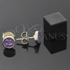 Arete Dormilona 02.64.0316 *PROMO* Oro Laminado, Diseño de Carita Feliz, Esmaltado Violeta, Tono Dorado