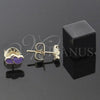 Arete Dormilona 02.64.0328 *PROMO* Oro Laminado, Diseño de Corazón, Esmaltado Violeta, Tono Dorado