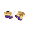 Arete Dormilona 02.64.0328 *PROMO* Oro Laminado, Diseño de Corazón, Esmaltado Violeta, Tono Dorado
