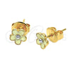 Arete Dormilona 02.64.0333 *PROMO* Oro Laminado, Diseño de Flor, con Blanca Cristal, Esmaltado Blanco, Tono Dorado