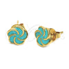 Arete Dormilona 02.64.0337 *PROMO* Oro Laminado, Diseño de Flor, Esmaltado Turquesa, Tono Dorado