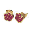 Arete Dormilona 02.64.0340 *PROMO* Oro Laminado, Diseño de Flor, Esmaltado Rojo, Tono Dorado
