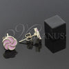 Arete Dormilona 02.64.0341 *PROMO* Oro Laminado, Diseño de Flor, Esmaltado Rosado, Tono Dorado