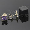 Arete Dormilona 02.64.0348 *PROMO* Oro Laminado, Diseño de Flor, Esmaltado Violeta, Tono Dorado