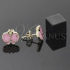 Arete Dormilona 02.64.0359 *PROMO* Oro Laminado, Diseño de Mariposa, Esmaltado Rosado, Tono Dorado