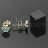 Arete Dormilona 02.64.0361 *PROMO* Oro Laminado, Diseño de Flor, Esmaltado Turquesa, Tono Dorado
