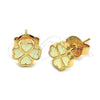 Arete Dormilona 02.64.0381 *PROMO* Oro Laminado, Diseño de Flor, Esmaltado Blanco, Tono Dorado