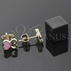 Arete Dormilona 02.64.0389 *PROMO* Oro Laminado, Diseño de Corazón, Esmaltado Rosado, Tono Dorado