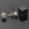 Arete Dormilona 02.64.0402 *PROMO* Oro Laminado, Diseño de Flor, Esmaltado Violeta, Tono Dorado