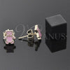 Arete Dormilona 02.64.0405 *PROMO* Oro Laminado, Diseño de Osito, Esmaltado Rosado, Tono Dorado