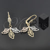 Arete Colgante 5.076.006 Oro Laminado, Diseño de Oja, Diamantado, Tres Tonos